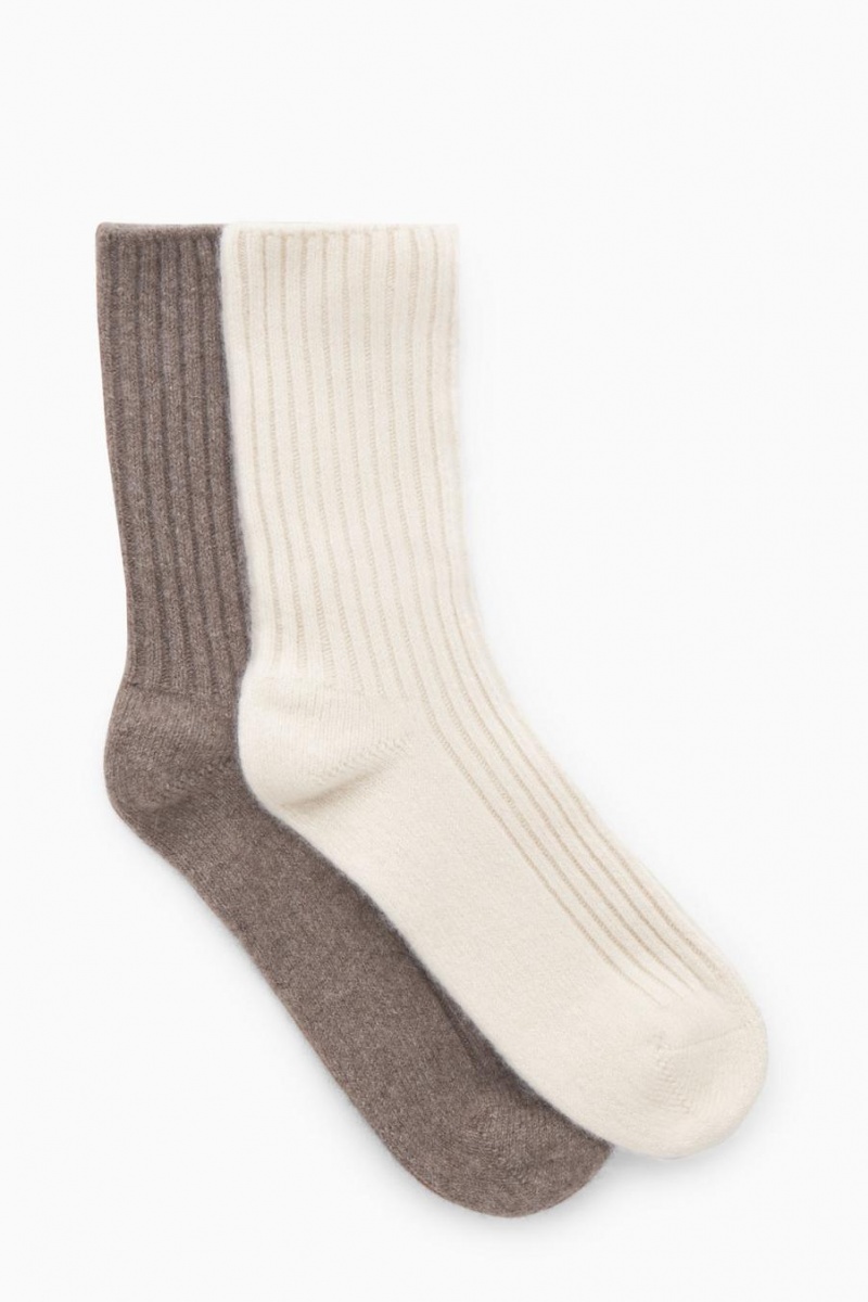 COS 2-pack Cashmere Gift Set Zokni Női Krém Barna | NHQ-106782