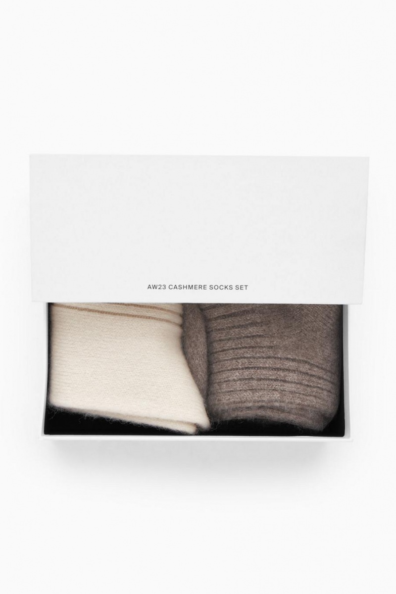 COS 2-pack Cashmere Gift Set Zokni Női Krém Barna | NHQ-106782