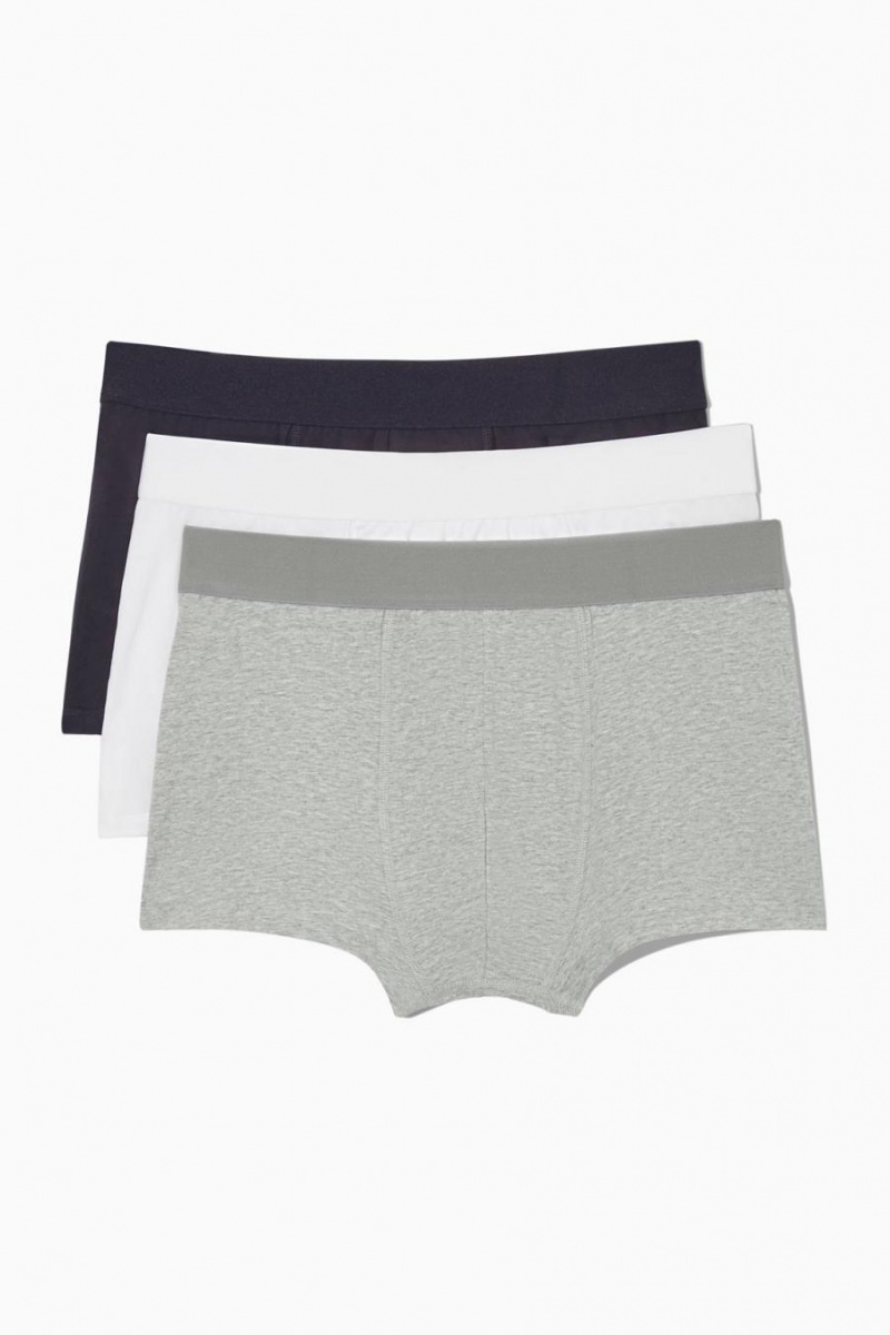 COS 3-pack Jersey Boxer Rövidnadrágok Férfi Szürke Fehér Fekete | TRO-632945