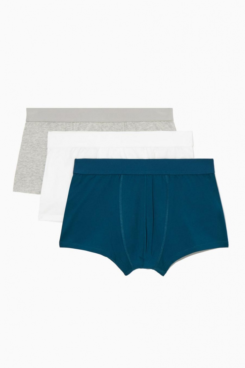 COS 3-pack Jersey Boxer Rövidnadrágok Férfi Fehér Türkiz Szürke | XPZ-853241