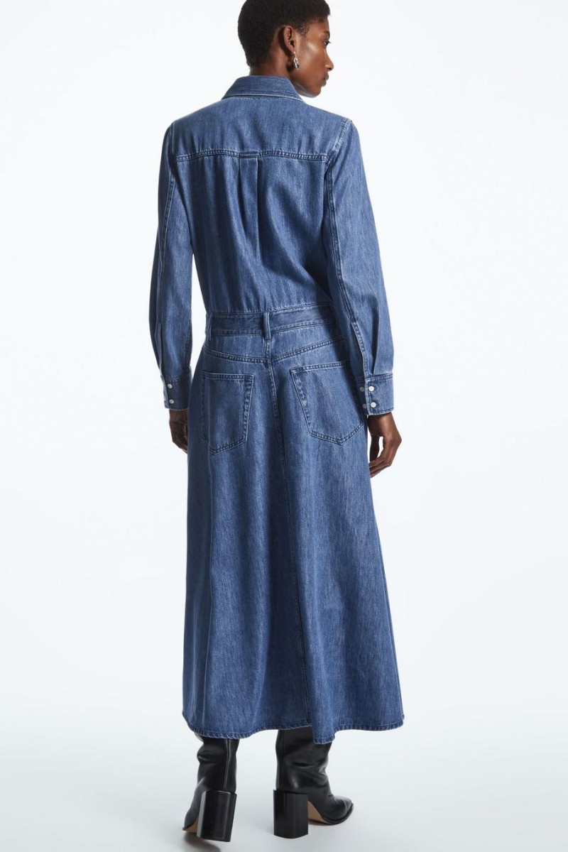 COS A-line Denim Ruha Női Sötétkék | ZXS-843260