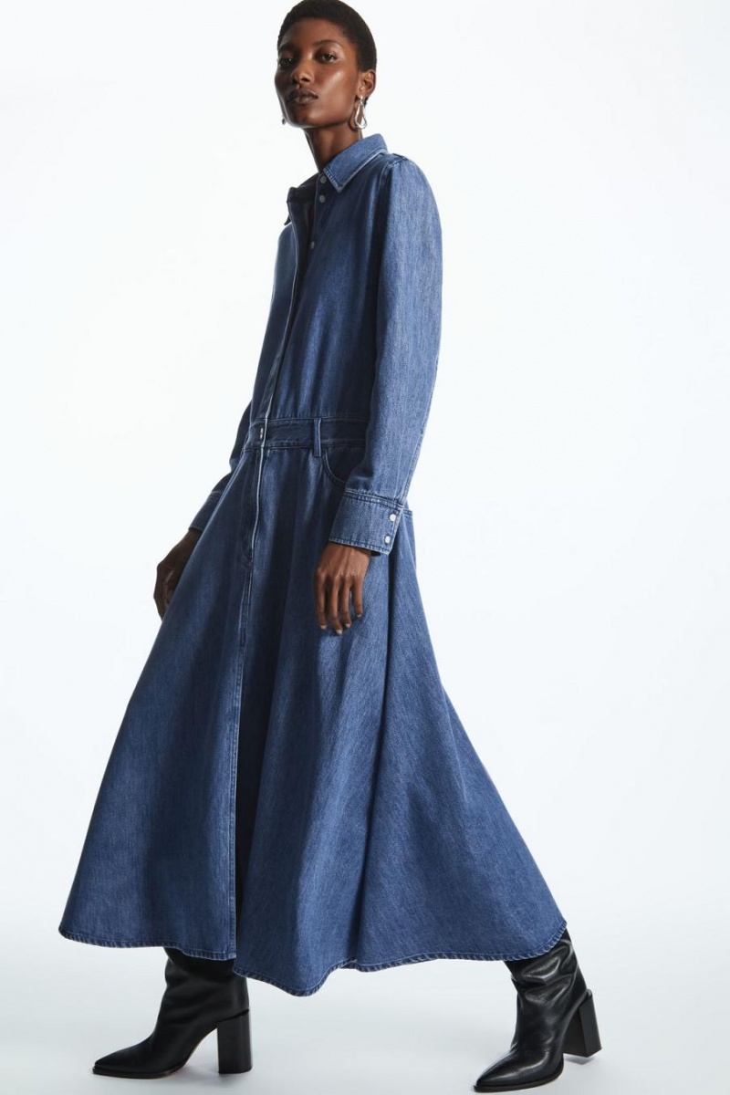 COS A-line Denim Ruha Női Sötétkék | ZXS-843260