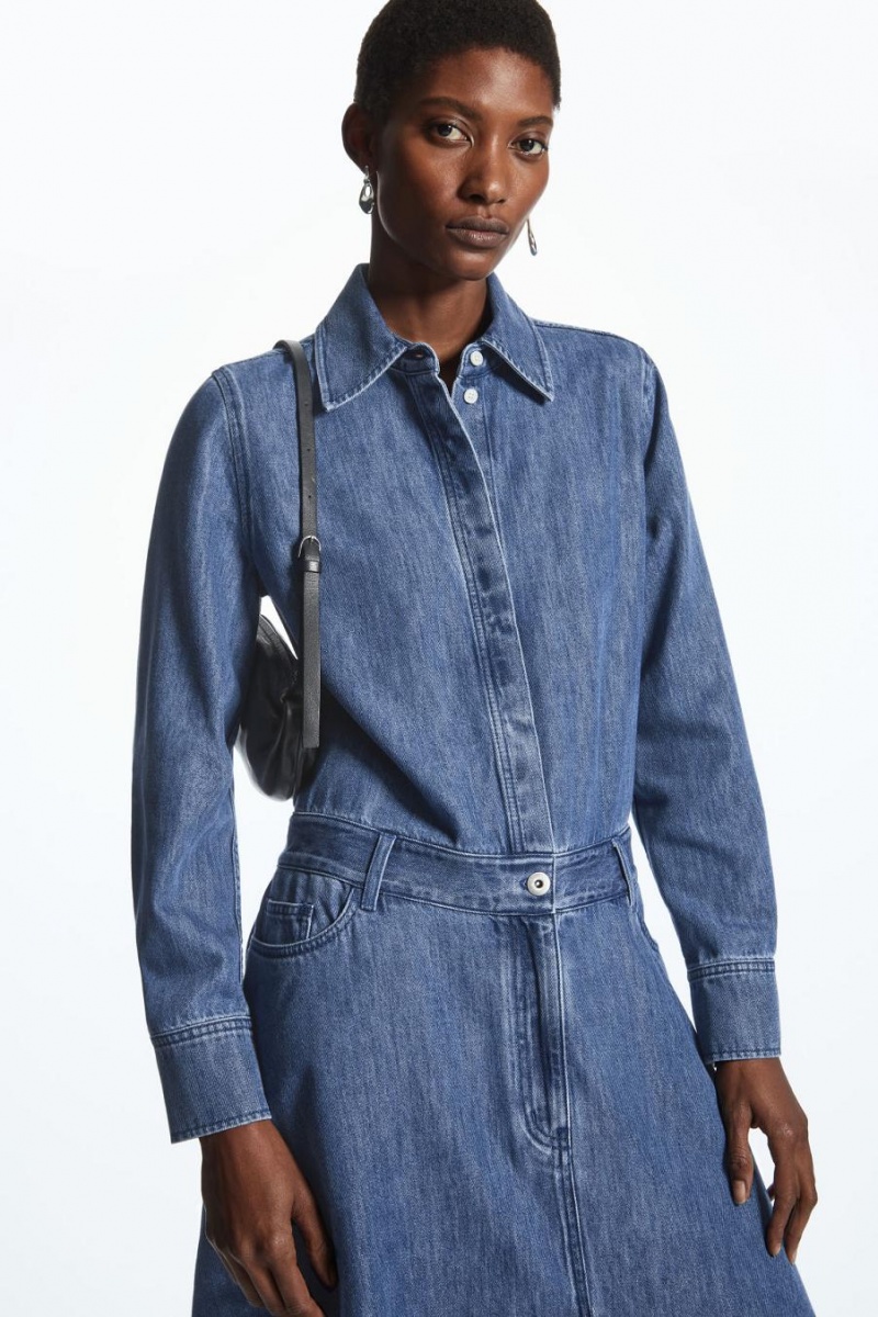 COS A-line Denim Ruha Női Sötétkék | ZXS-843260