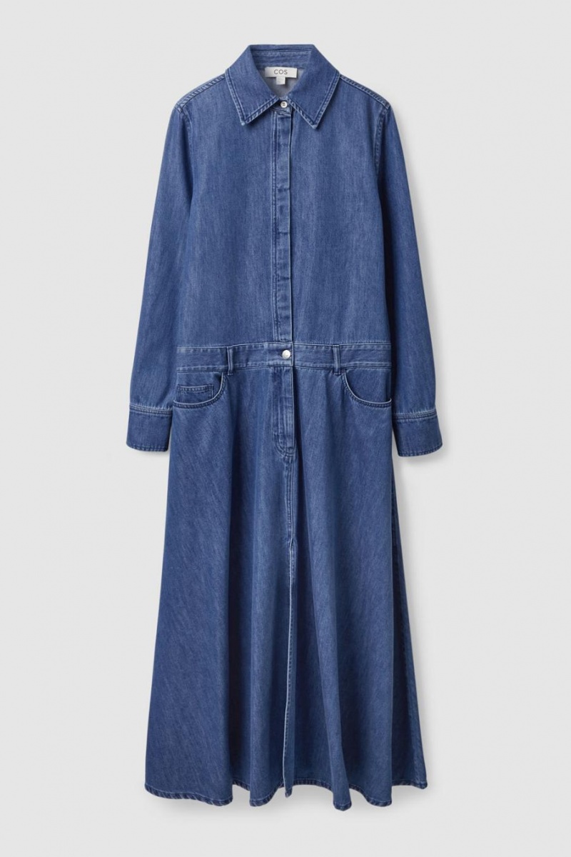 COS A-line Denim Ruha Női Sötétkék | ZXS-843260