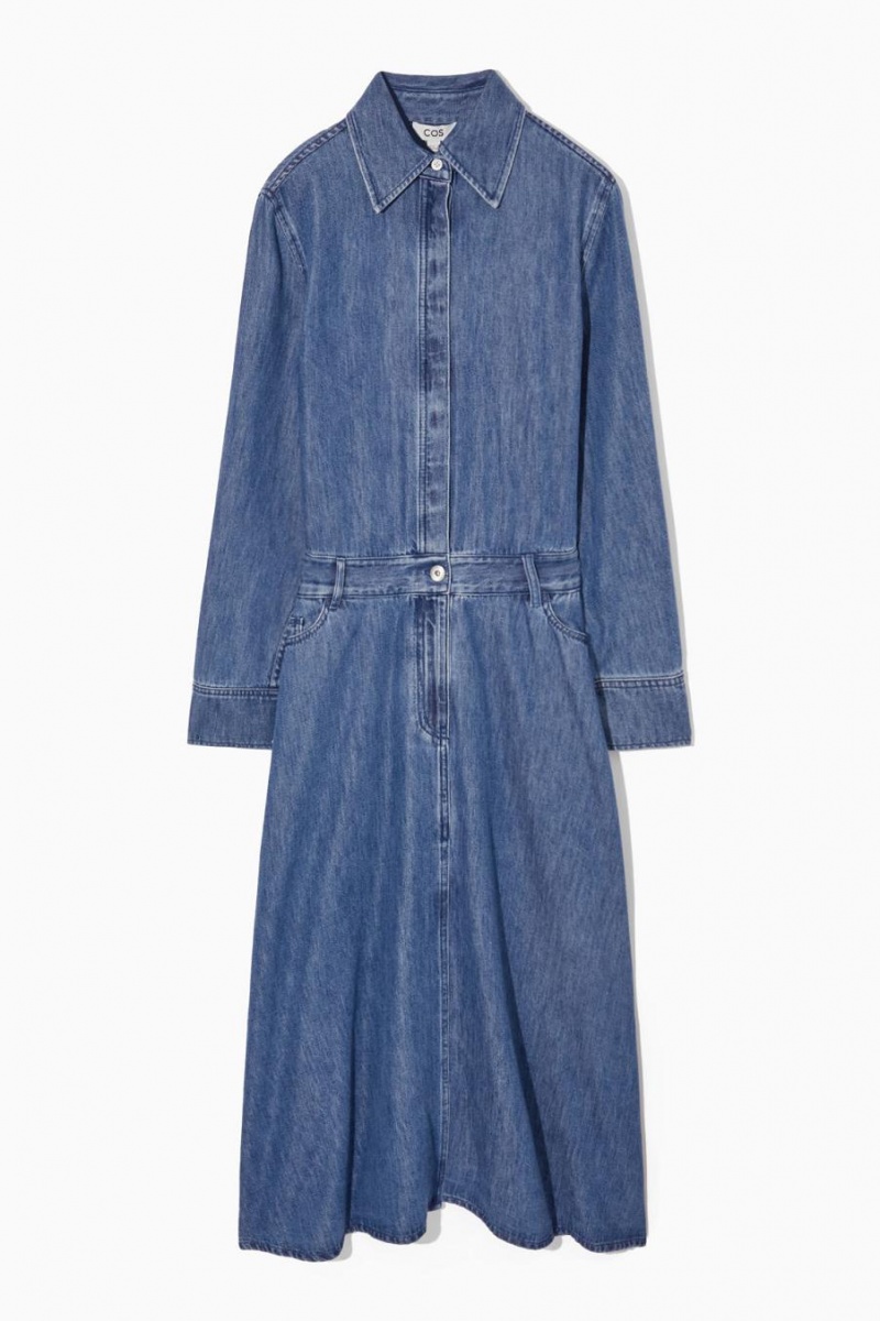 COS A-line Denim Ruha Női Sötétkék | ZXS-843260