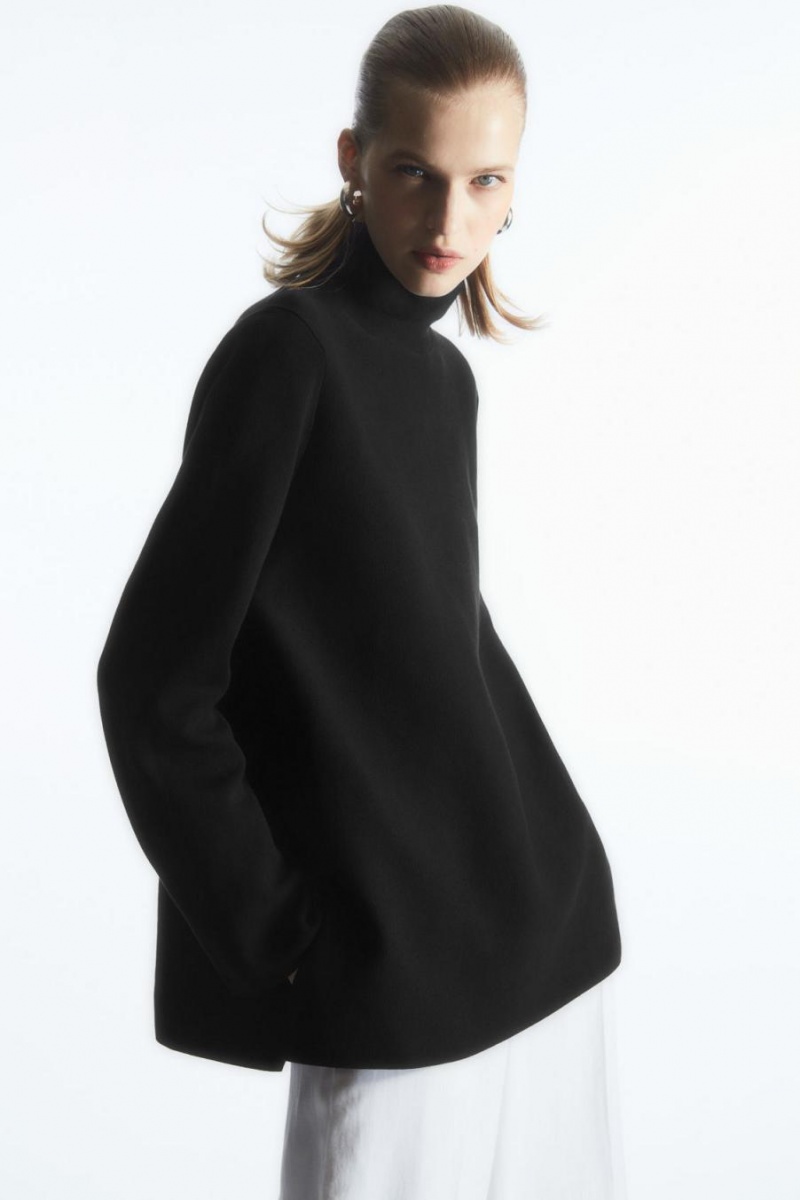 COS A-line Funnel-neck Felső Női Fekete | MTP-095283