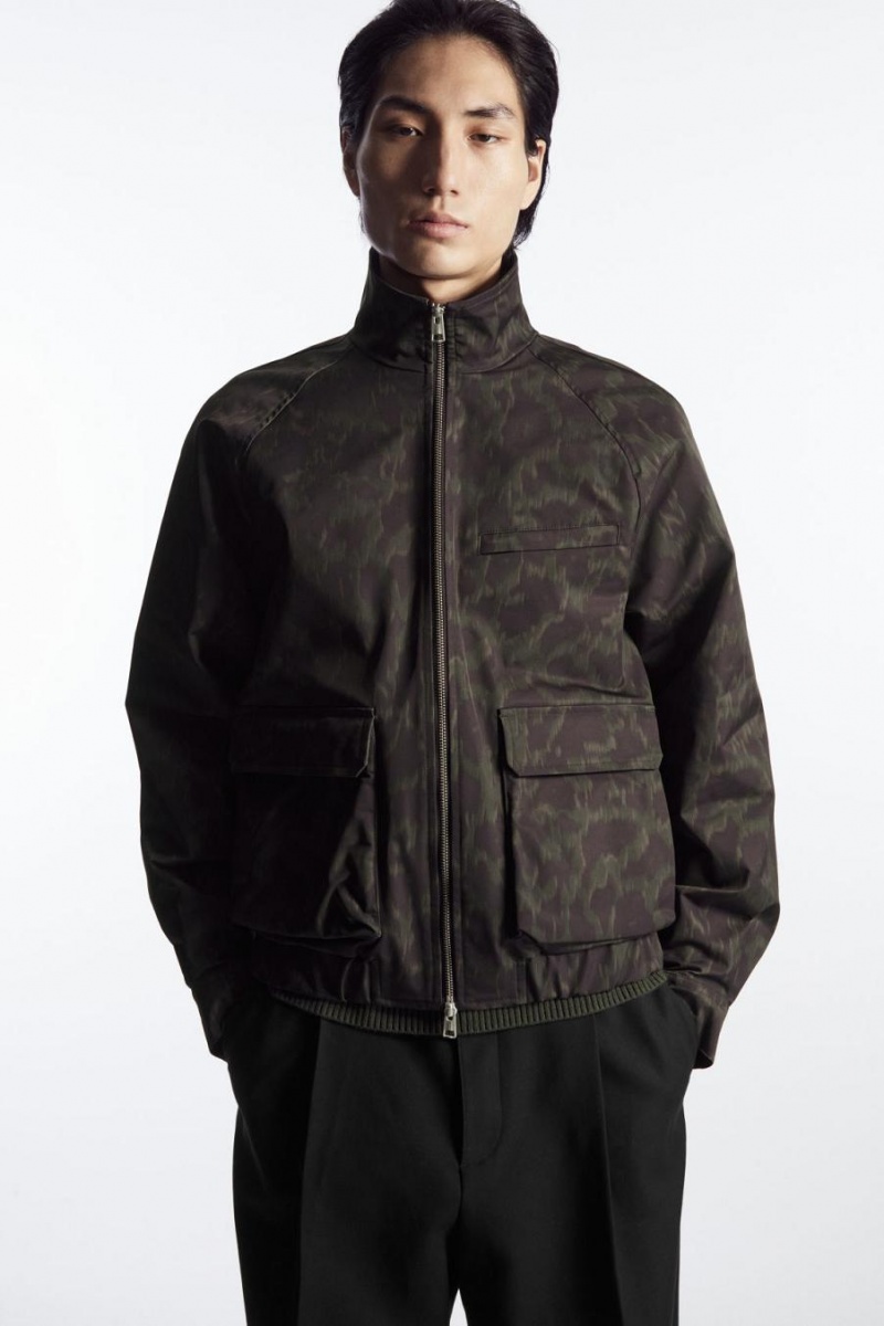 COS Animal-print Harrington Kabát Férfi Khaki Barna | NJH-918037