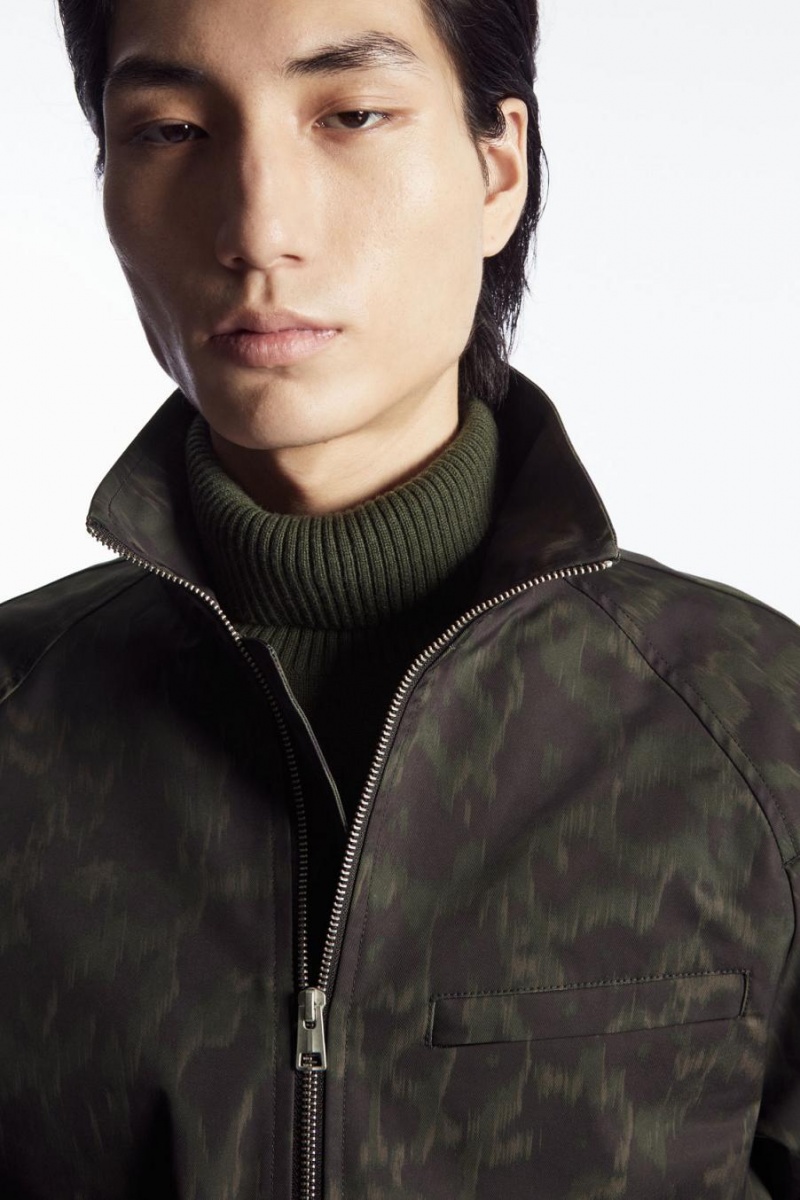 COS Animal-print Harrington Kabát Férfi Khaki Barna | NJH-918037