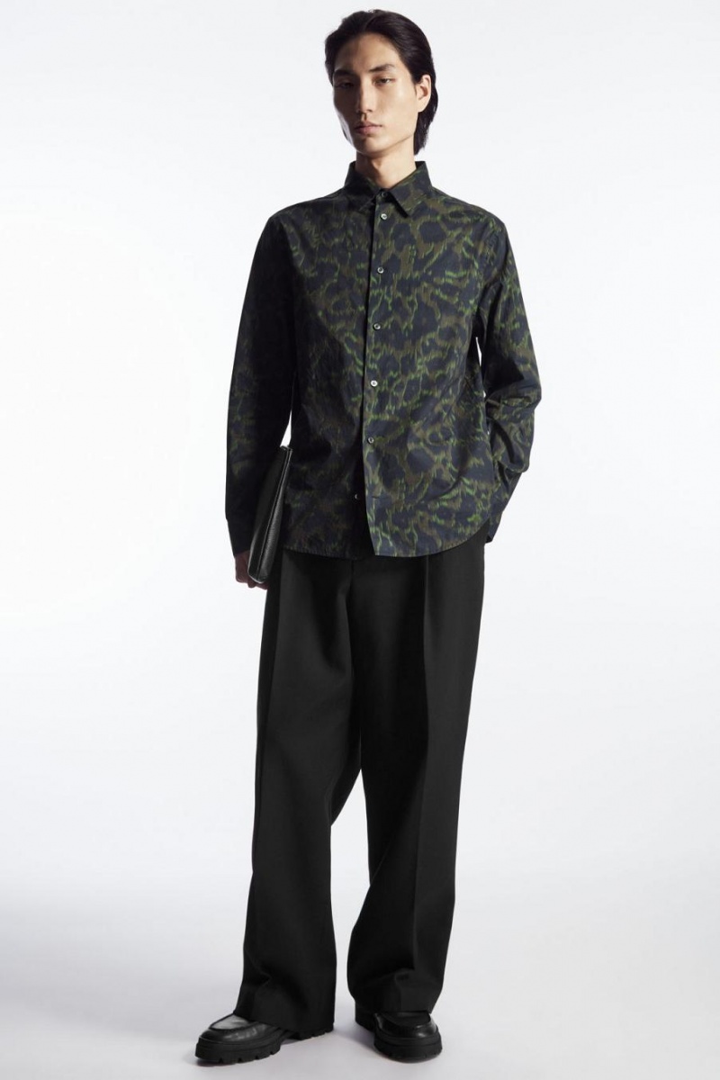 COS Animal-print Tailored Ing Férfi Sötétkék Khaki Zöld | XFG-304217