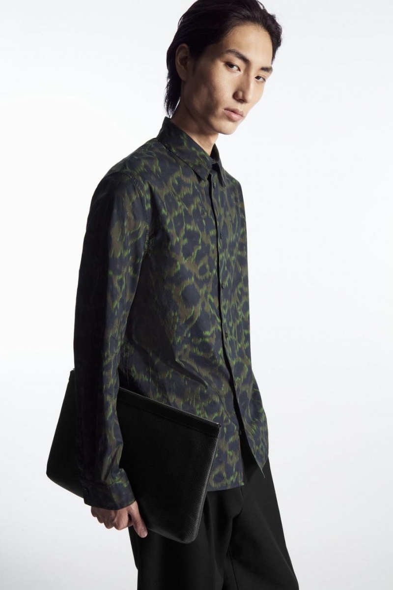COS Animal-print Tailored Ing Férfi Sötétkék Khaki Zöld | XFG-304217
