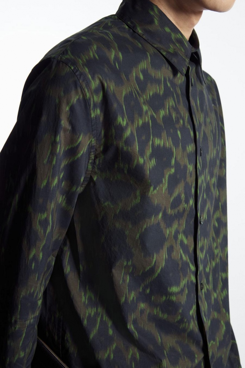 COS Animal-print Tailored Ing Férfi Sötétkék Khaki Zöld | XFG-304217