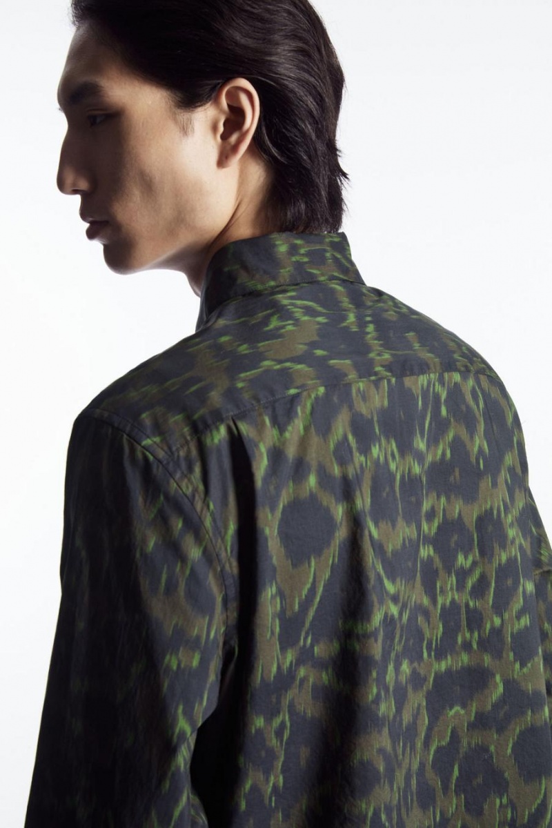 COS Animal-print Tailored Ing Férfi Sötétkék Khaki Zöld | XFG-304217