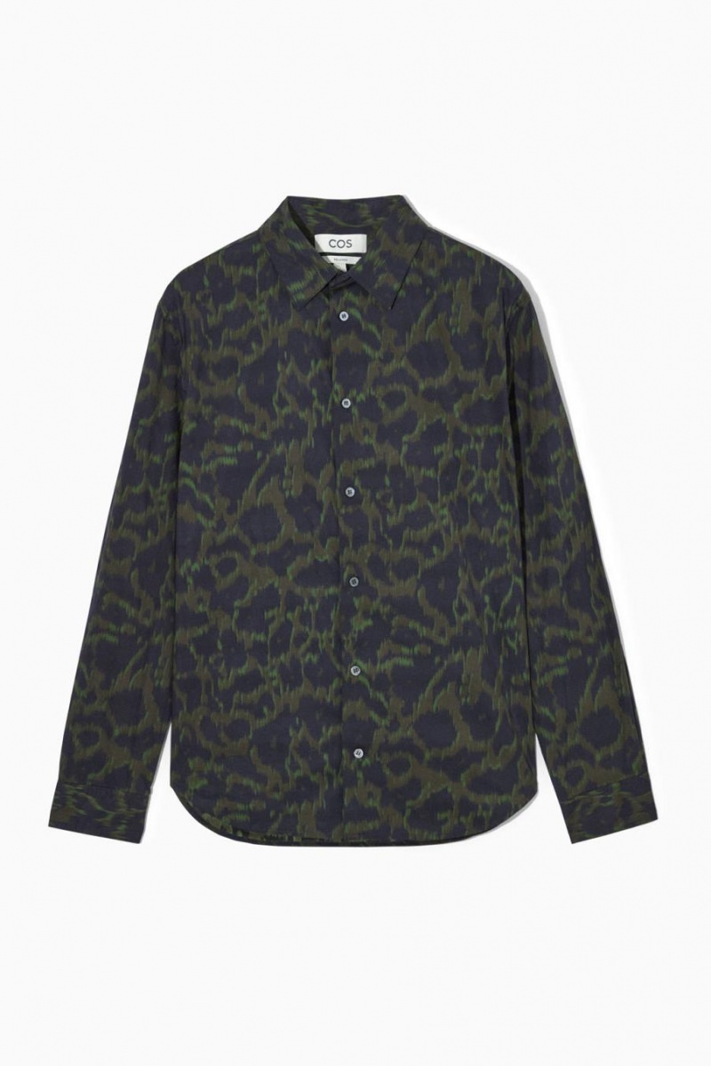 COS Animal-print Tailored Ing Férfi Sötétkék Khaki Zöld | XFG-304217