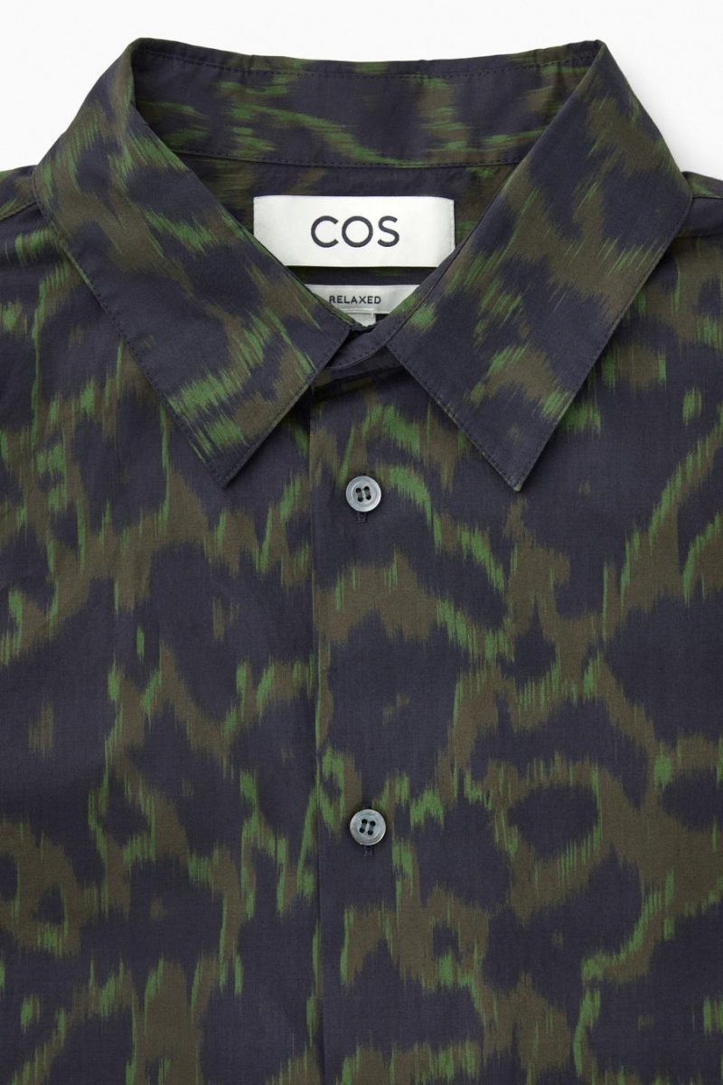 COS Animal-print Tailored Ing Férfi Sötétkék Khaki Zöld | XFG-304217