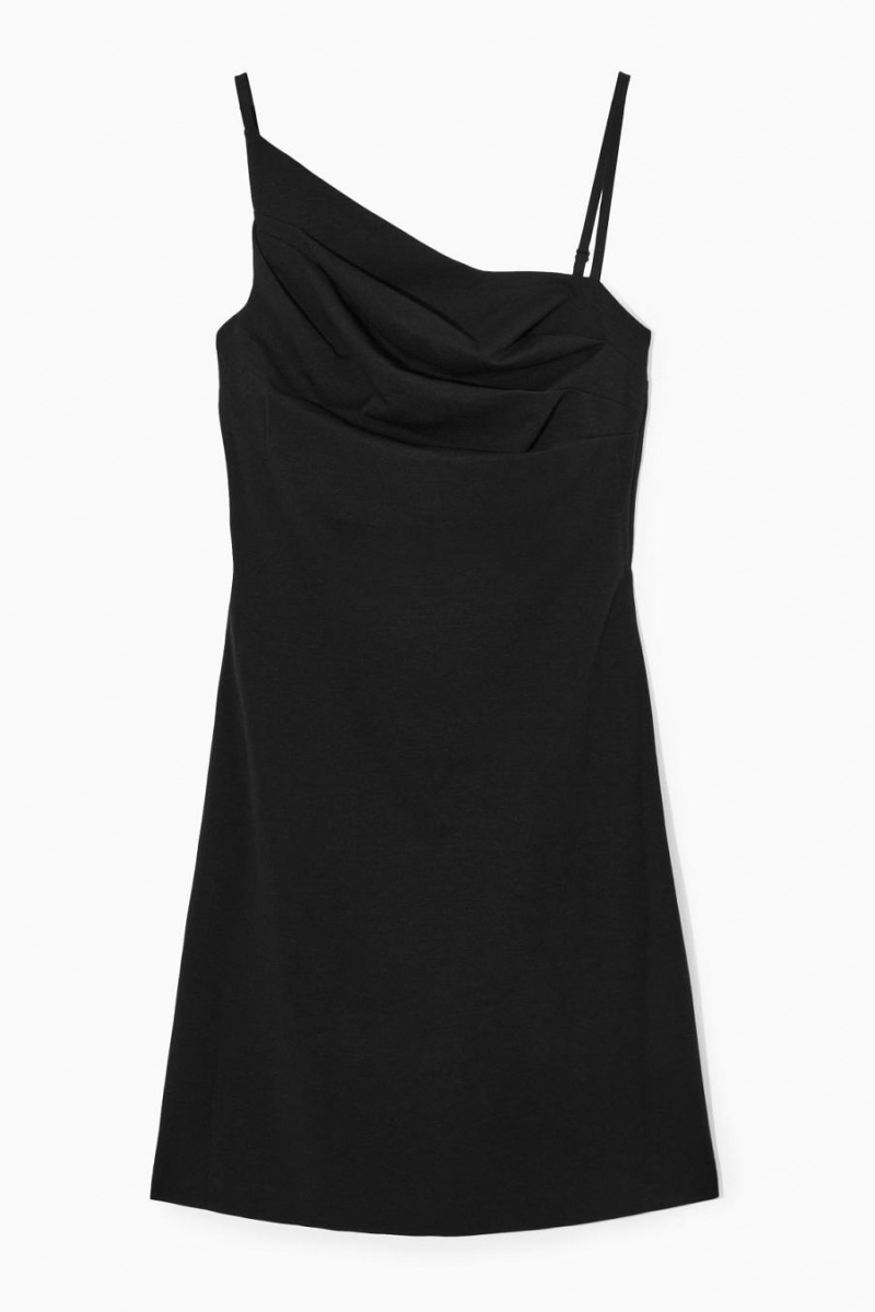 COS Asymmetric Draped Mini Ruha Női Fekete | GYO-426319