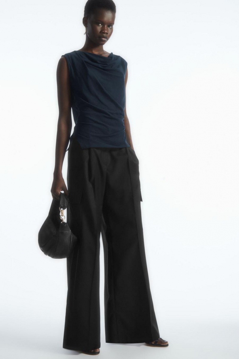 COS Asymmetric Draped Ujjatlan Felső Női Sötétkék | QRN-215378