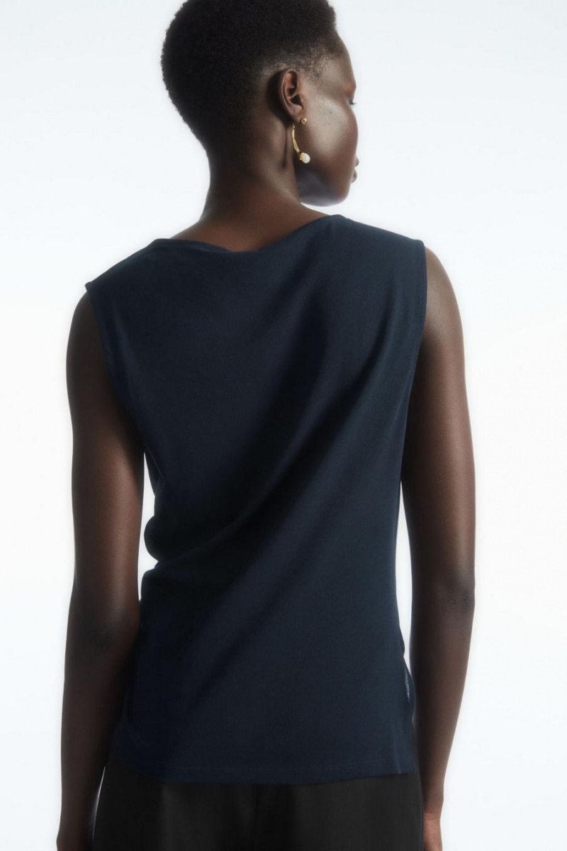 COS Asymmetric Draped Ujjatlan Felső Női Sötétkék | QRN-215378