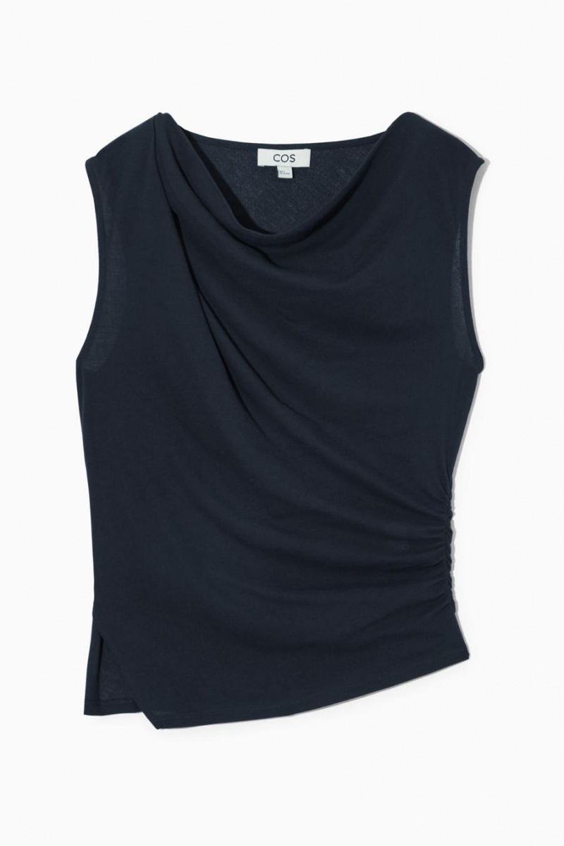 COS Asymmetric Draped Ujjatlan Felső Női Sötétkék | QRN-215378