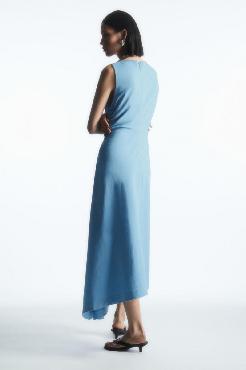COS Asymmetric Gathered Midi Ruha Női Világos Kék | WHB-743265