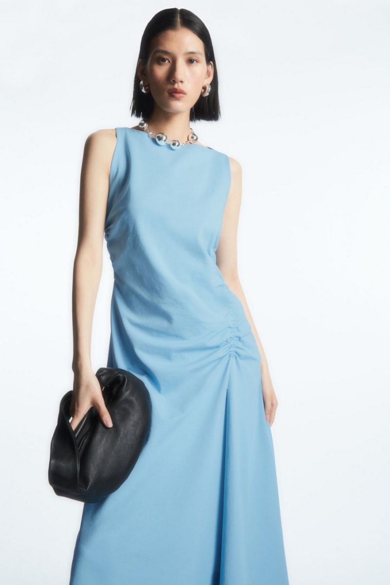 COS Asymmetric Gathered Midi Ruha Női Világos Kék | WHB-743265