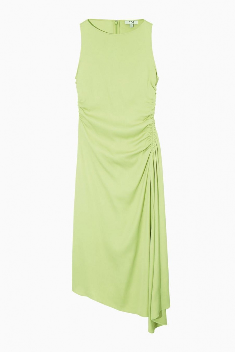 COS Asymmetric Gathered Satin Midi Ruha Női Zöld | JRO-526473