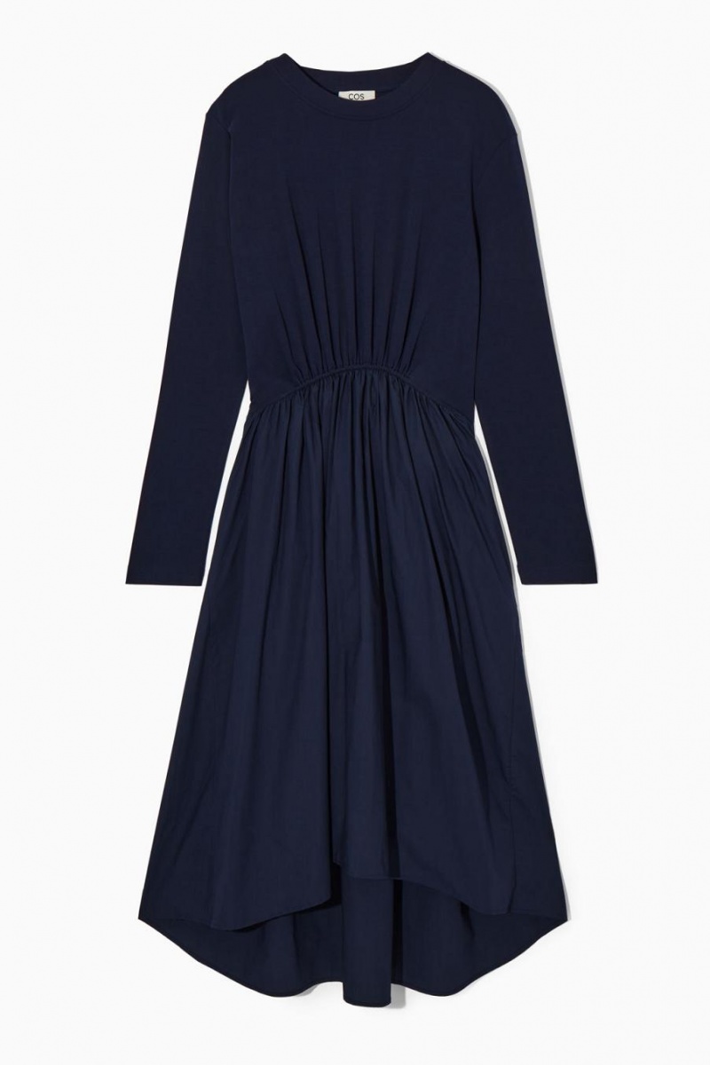COS Asymmetric Gathered-waist Midi Ruha Női Sötétkék | TJV-187359
