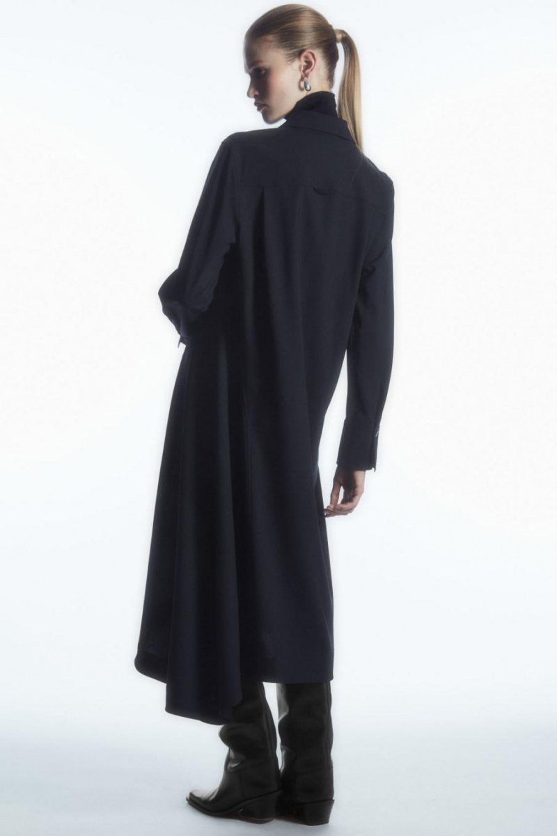COS Asymmetric Gyapjú Shirt Ruha Női Sötétkék | PYC-849215