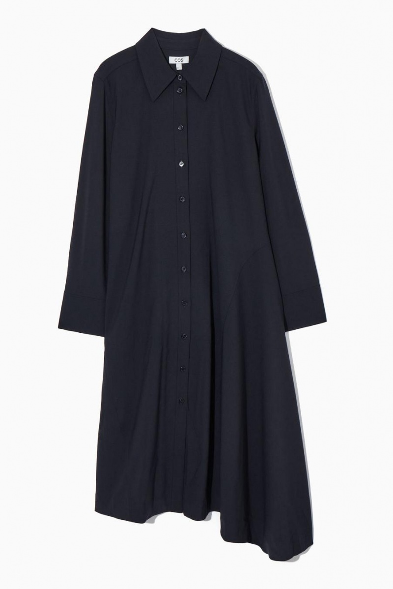 COS Asymmetric Gyapjú Shirt Ruha Női Sötétkék | PYC-849215