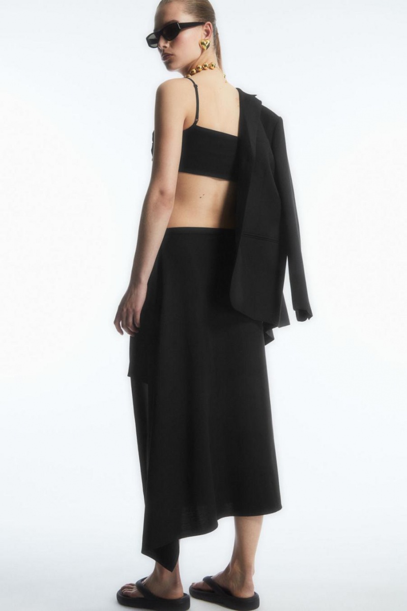 COS Asymmetric Midi Wrap Szoknya Női Fekete | PFJ-012438