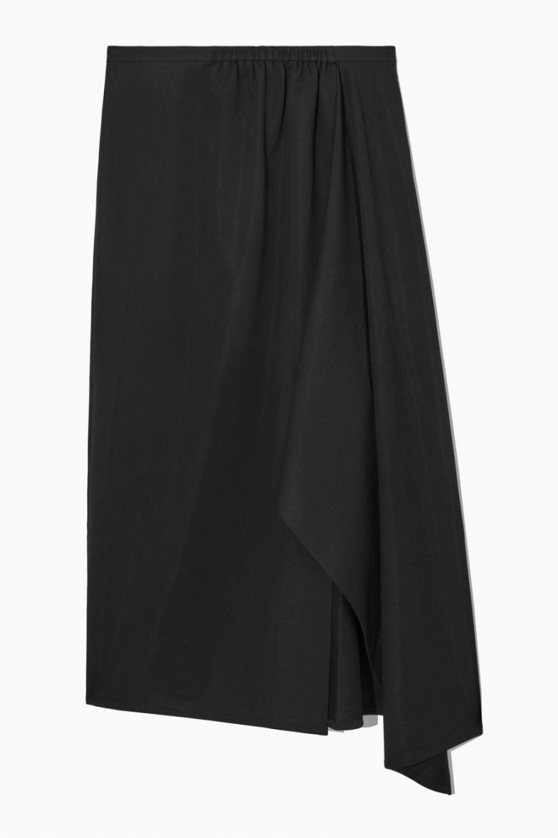 COS Asymmetric Midi Wrap Szoknya Női Fekete | PFJ-012438