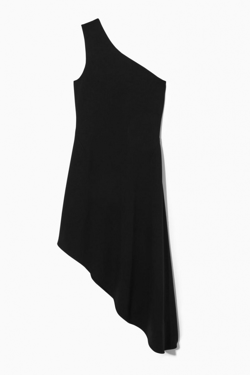 COS Asymmetric One-shoulder Midi Ruha Női Fekete | YXE-380679
