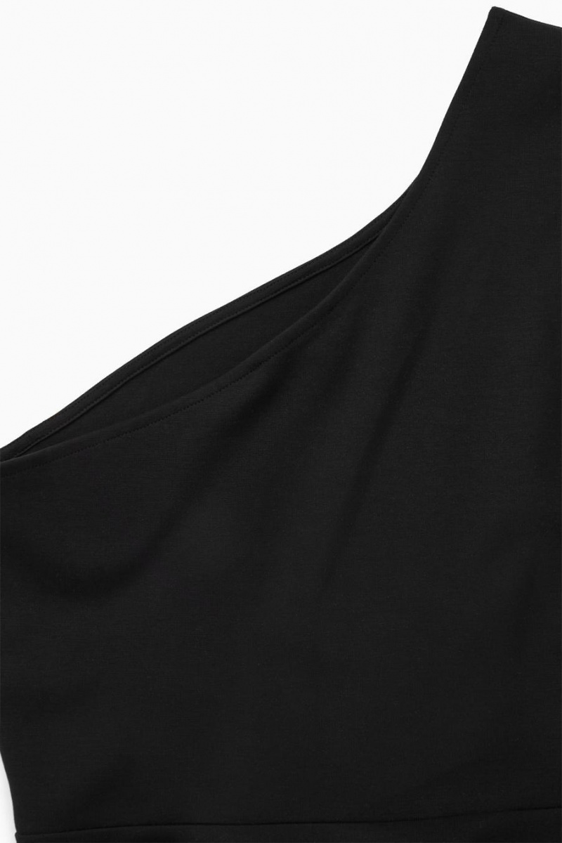 COS Asymmetric One-shoulder Midi Ruha Női Fekete | YXE-380679