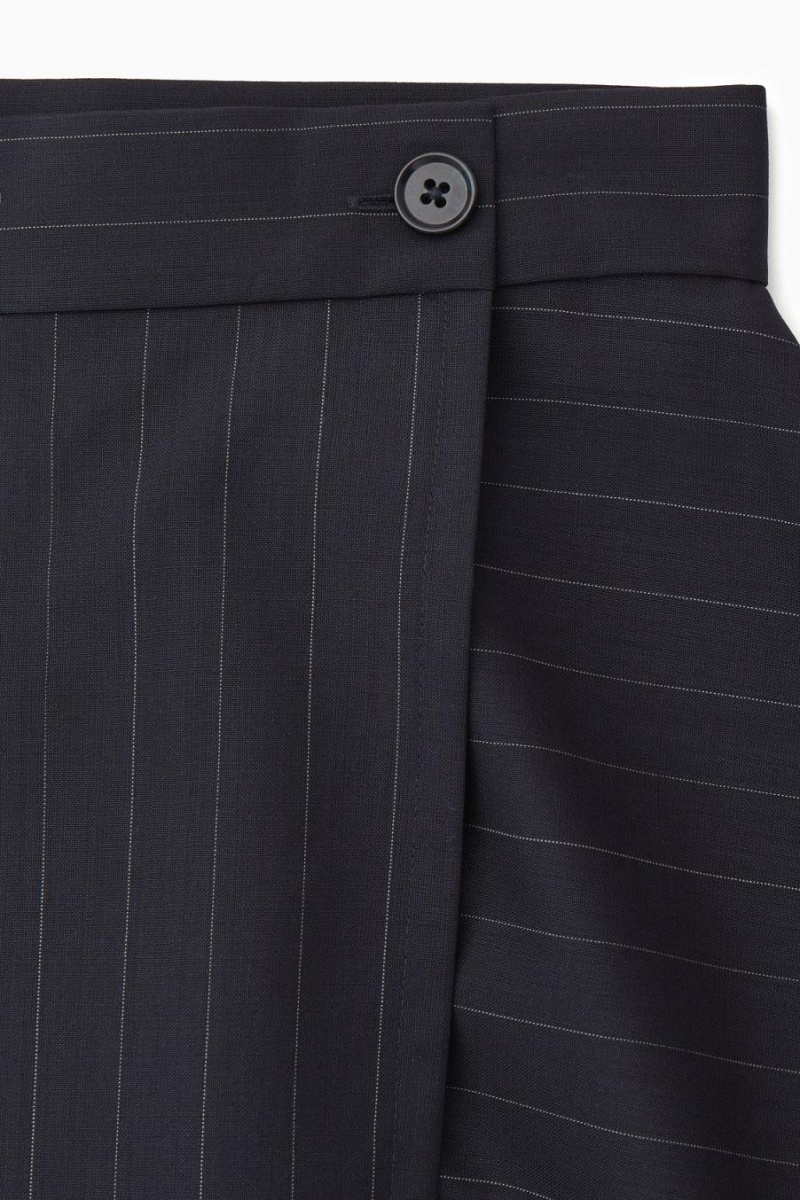 COS Asymmetric Pinstriped Gyapjú Szoknya Női Sötétkék | OIX-694053