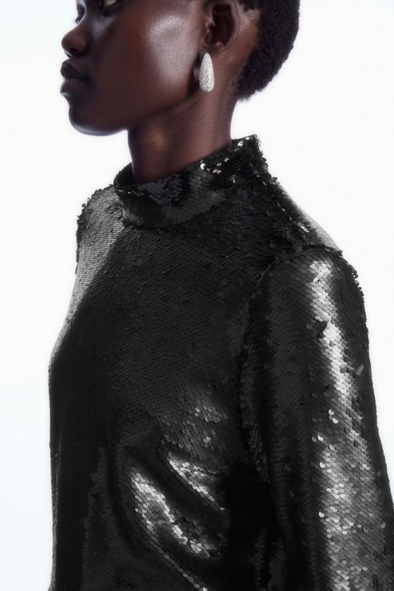 COS Asymmetric Sequinned Mini Ruha Női Fekete | RNP-685340
