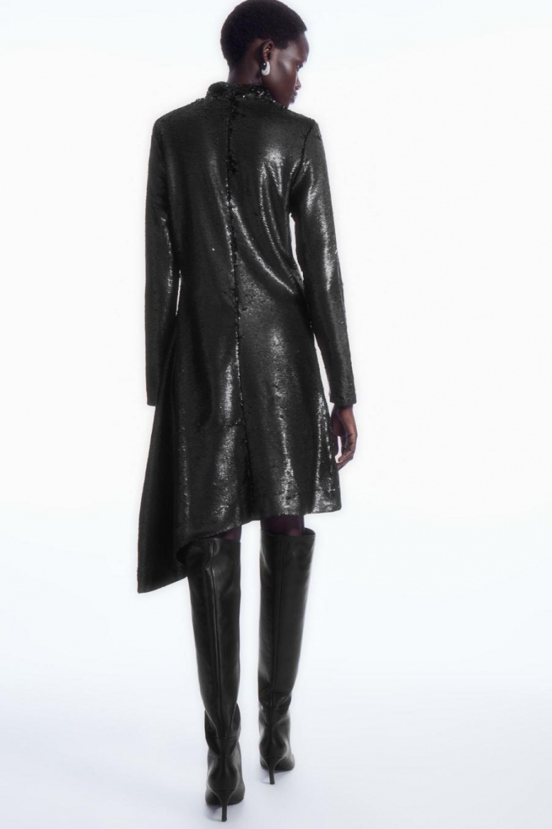 COS Asymmetric Sequinned Mini Ruha Női Fekete | RNP-685340