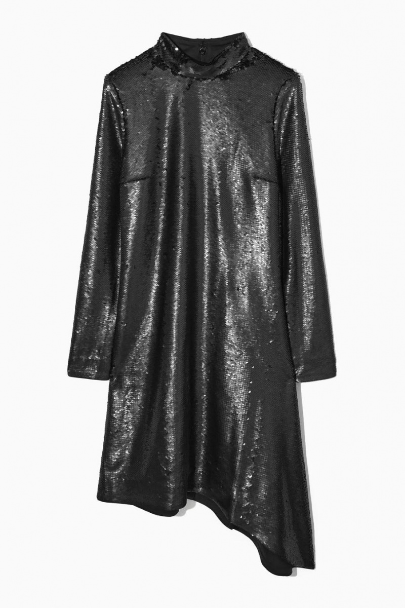 COS Asymmetric Sequinned Mini Ruha Női Fekete | RNP-685340
