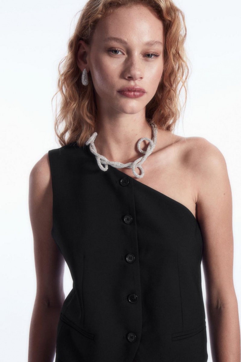 COS Asymmetric Tailored Gyapjú Blézer Női Fekete | DJK-915864