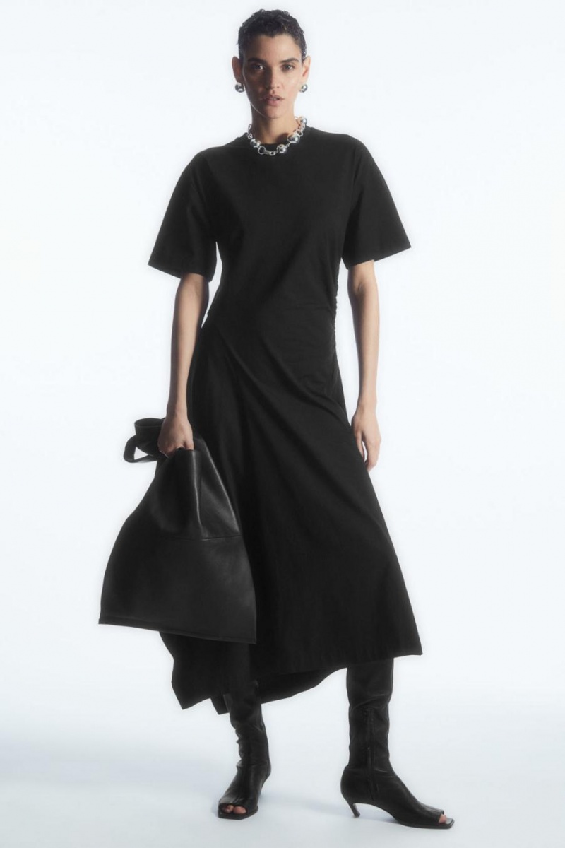 COS Asymmetric T-shirt Ruha Női Fekete | UBY-143975