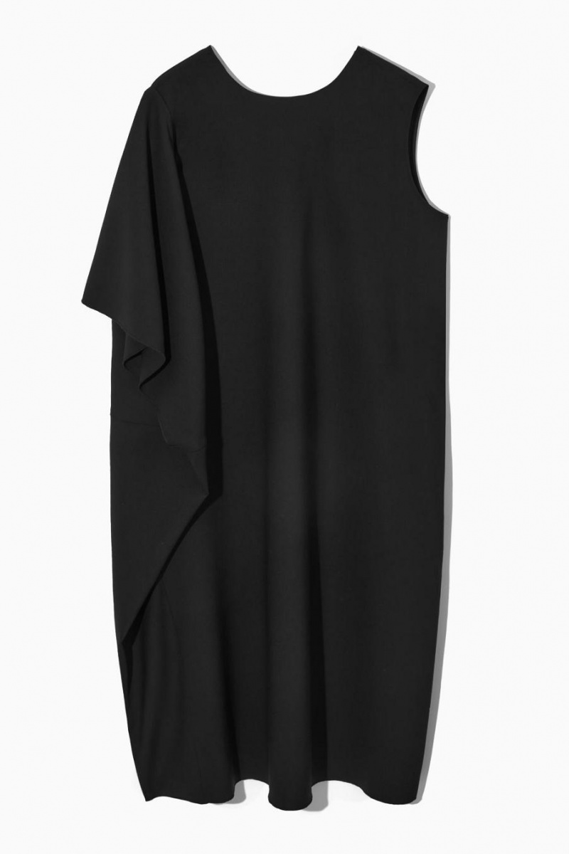 COS Asymmetric-sleeve Midi Ruha Női Fekete | FID-183952