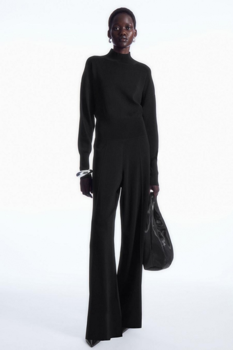 COS Backless Kötött Turtleneck Jumpsuit Női Fekete | SKI-324758