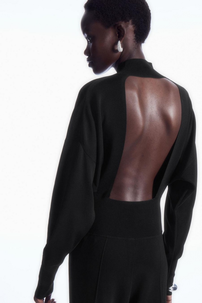 COS Backless Kötött Turtleneck Jumpsuit Női Fekete | SKI-324758