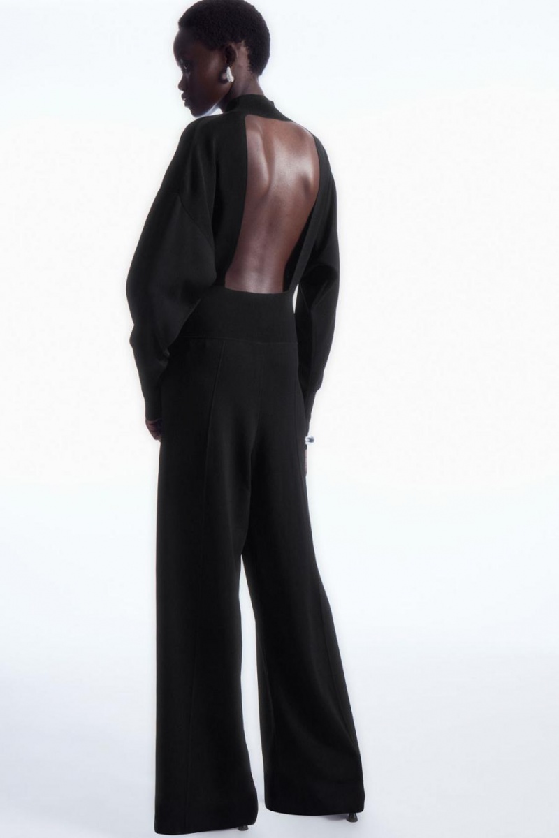 COS Backless Kötött Turtleneck Jumpsuit Női Fekete | SKI-324758