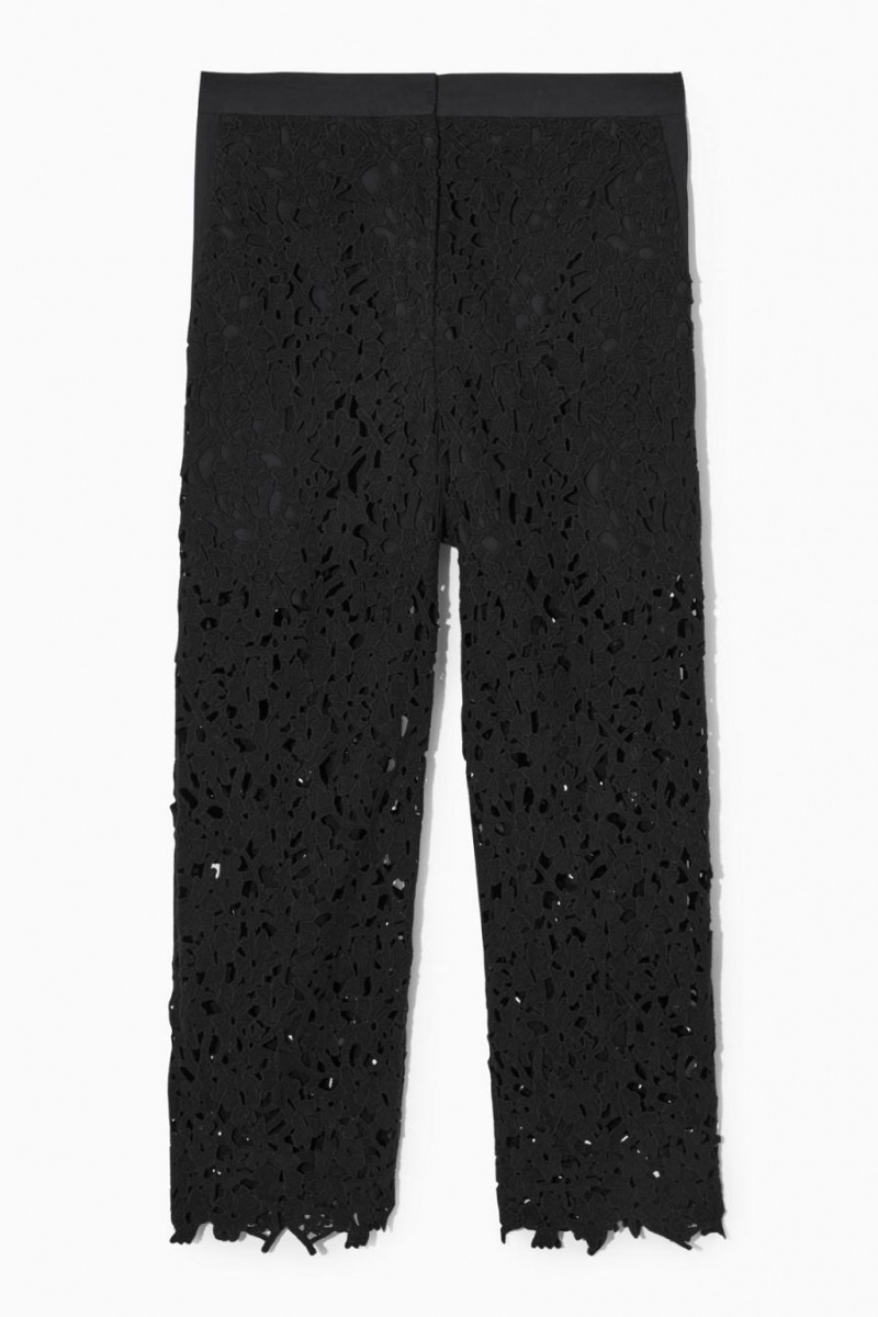 COS Barrel-leg Broderie Anglaise Nadrág Női Fekete | DUV-298574