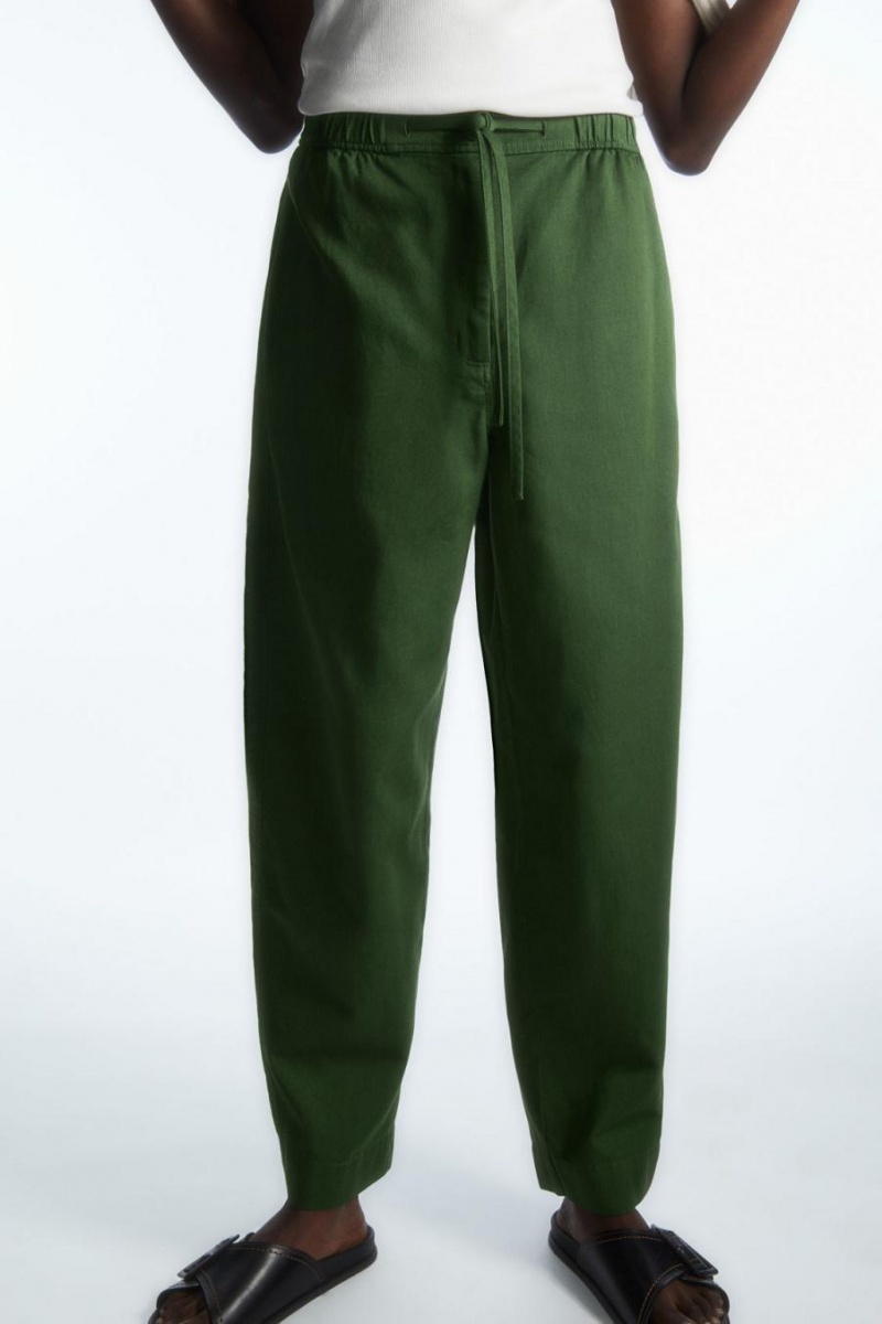 COS Barrel-leg Drawstring Nadrág Női Sötétzöld | DQW-021859