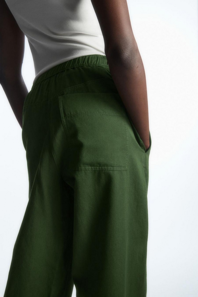 COS Barrel-leg Drawstring Nadrág Női Sötétzöld | DQW-021859