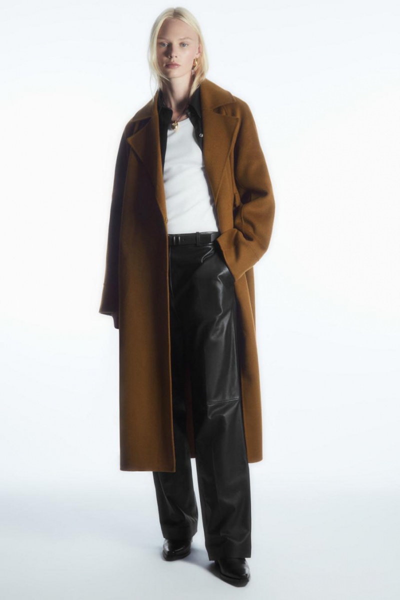 COS Belted Double-faced Gyapjú Kabát Női Barna | BSN-317650