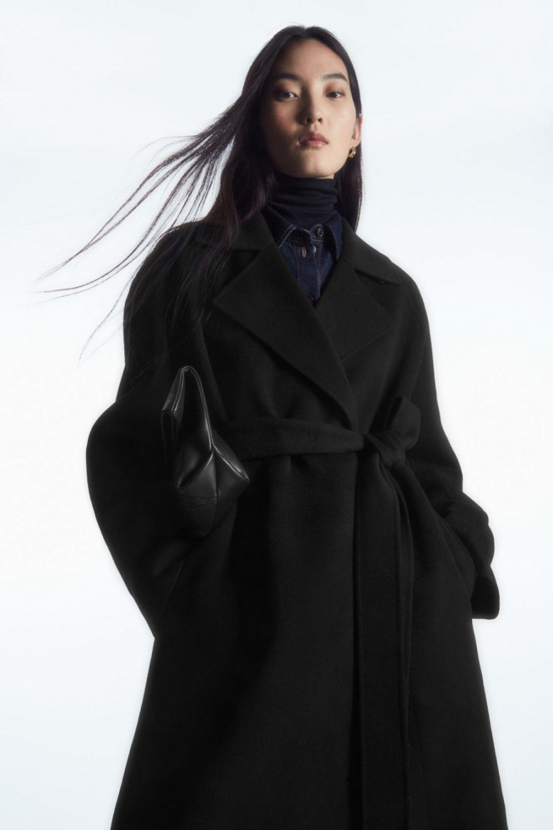 COS Belted Double-faced Gyapjú Kabát Női Fekete | DWP-279604