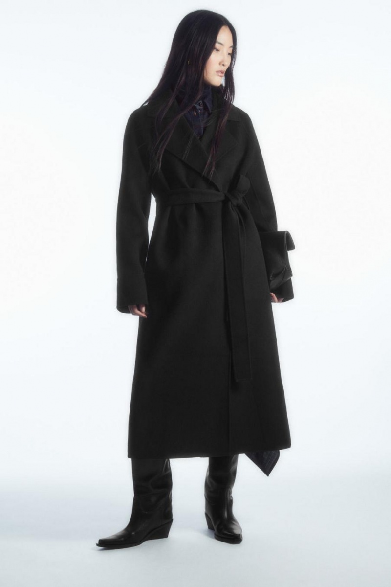 COS Belted Double-faced Gyapjú Kabát Női Fekete | DWP-279604