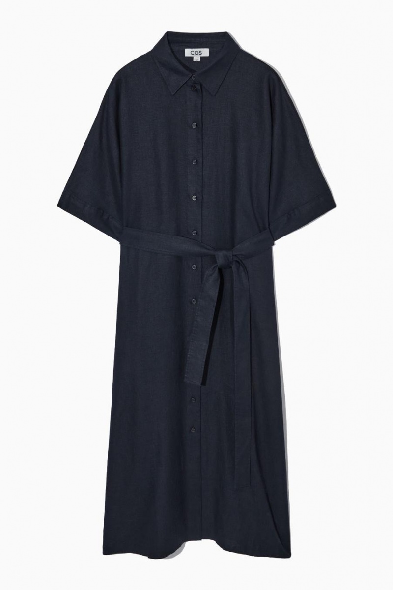 COS Belted Linen Shirt Ruha Női Sötétkék | WVG-370915