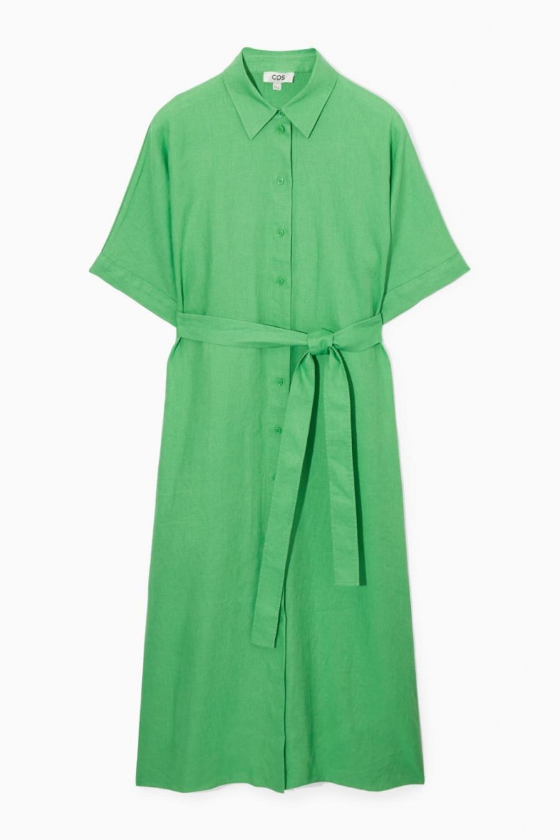 COS Belted Linen Shirt Ruha Női Zöld | ESR-716352